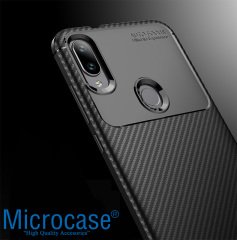 Microcase Xiaomi Mi Play Maxy Serisi Carbon Fiber Silikon Kılıf - Siyah + Tempered Glass Cam Koruma (SEÇENEKLİ)
