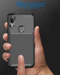 Microcase Xiaomi Mi Play Maxy Serisi Carbon Fiber Silikon Kılıf - Siyah + Tempered Glass Cam Koruma (SEÇENEKLİ)