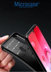 Microcase Xiaomi Mi Play Maxy Serisi Carbon Fiber Silikon Kılıf - Siyah + Tempered Glass Cam Koruma (SEÇENEKLİ) Tempered Glass İstemiyorum