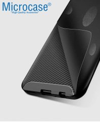 Microcase Xiaomi Mi Play Maxy Serisi Carbon Fiber Silikon Kılıf - Siyah + Tempered Glass Cam Koruma (SEÇENEKLİ) Tempered Glass İstemiyorum