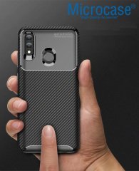 Microcase Xiaomi Mi Play Maxy Serisi Carbon Fiber Silikon Kılıf - Siyah + Tempered Glass Cam Koruma (SEÇENEKLİ) Tempered Glass İstemiyorum