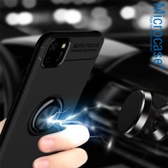 Microcase Huawei Y5P Focus Serisi Yüzük Standlı Silikon Kılıf - Siyah