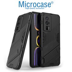 Microcase Xiaomi Redmi K60 / Redmi K60 Pro Matrix Serisi Armor Standlı Perfect Koruma Kılıf - Siyah AL3416