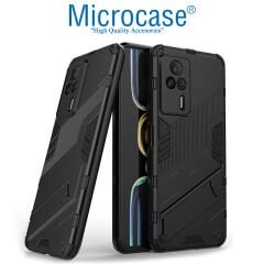Microcase Xiaomi Redmi K60E Matrix Serisi Armor Standlı Perfect Koruma Kılıf - Siyah AL3416