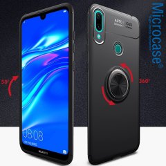 Microcase Huawei Y7 2019  Focus Serisi Yüzük Standlı Silikon Kılıf - Siyah