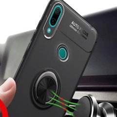 Microcase Huawei Y7 2019  Focus Serisi Yüzük Standlı Silikon Kılıf - Siyah