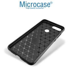 Microcase Xiaomi Mi 8 Lite Maxy Serisi Carbon Fiber Silikon Kılıf - Siyah + Tempered Glass Cam Koruma (SEÇENEKLİ)