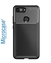 Microcase Xiaomi Mi 8 Lite Maxy Serisi Carbon Fiber Silikon Kılıf - Siyah + Tempered Glass Cam Koruma (SEÇENEKLİ)
