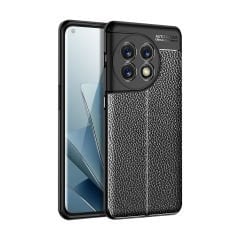 Microcase OnePlus 11 (Global) Leather Serisi Deri Efekt Silikon Kılıf - Siyah AL3337