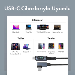 Microcase 240W Dijital Göstergeli L Tipi Type-C To Type -C 100 CM Örgülü Kablo Hızlı Şarj ve Data Kablosu -AL5817