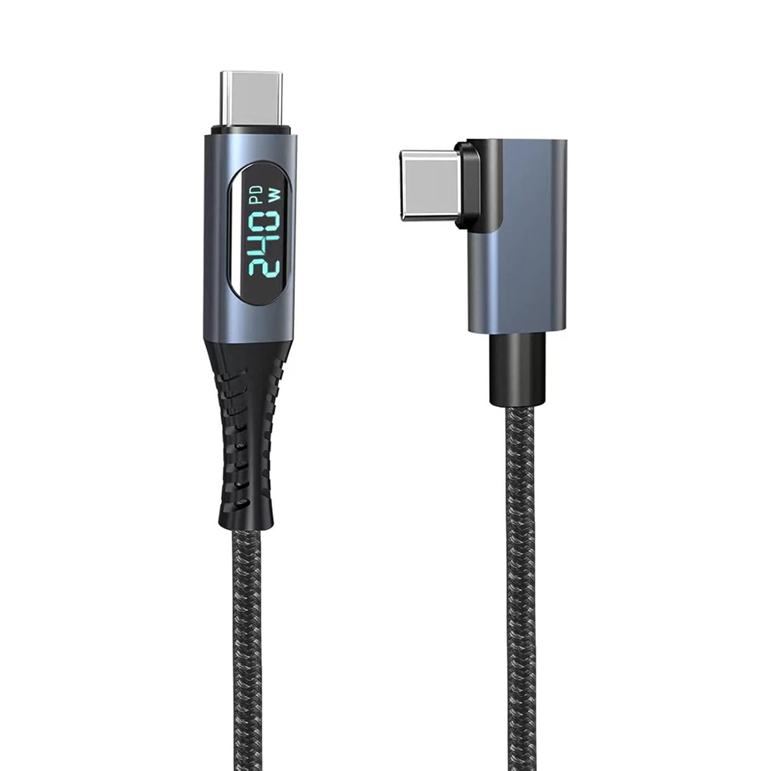 Microcase 240W Dijital Göstergeli L Tipi Type-C To Type -C 100 CM Örgülü Kablo Hızlı Şarj ve Data Kablosu -AL5817