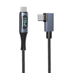 Microcase 240W Dijital Göstergeli Type-C Kablo - 90 Derece L Tipi Örgülü Hızlı Şarj ve Görüntü Aktarım Kablosu-AL5817