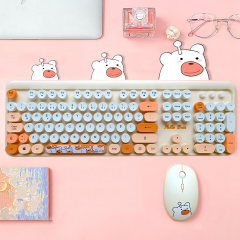 Microcase Mofii Ayıcık Desenli Kablosuz Renkli Yuvarlak Tuşlu Türkçe Klavye Mouse Set-AL4258