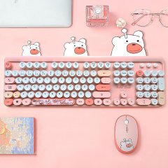 Microcase Mofii Ayıcık Desenli Kablosuz Renkli Yuvarlak Tuşlu Türkçe Klavye Mouse Set-AL4258