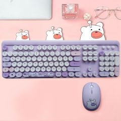 Microcase Mofii Ayıcık Desenli Kablosuz Renkli Yuvarlak Tuşlu Türkçe Klavye Mouse Set-AL4258