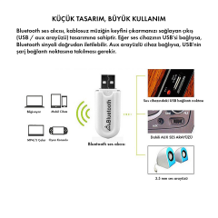 Microcase USB AUX Çift Çıkışlı Bluetooth Ses Alıcısı - Araç İçi ve Ev Teybi Kablosuz Aparat -AL5810