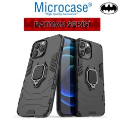 Microcase iPhone 13 Pro Batman Serisi Yüzük Standlı Armor Kılıf - Siyah