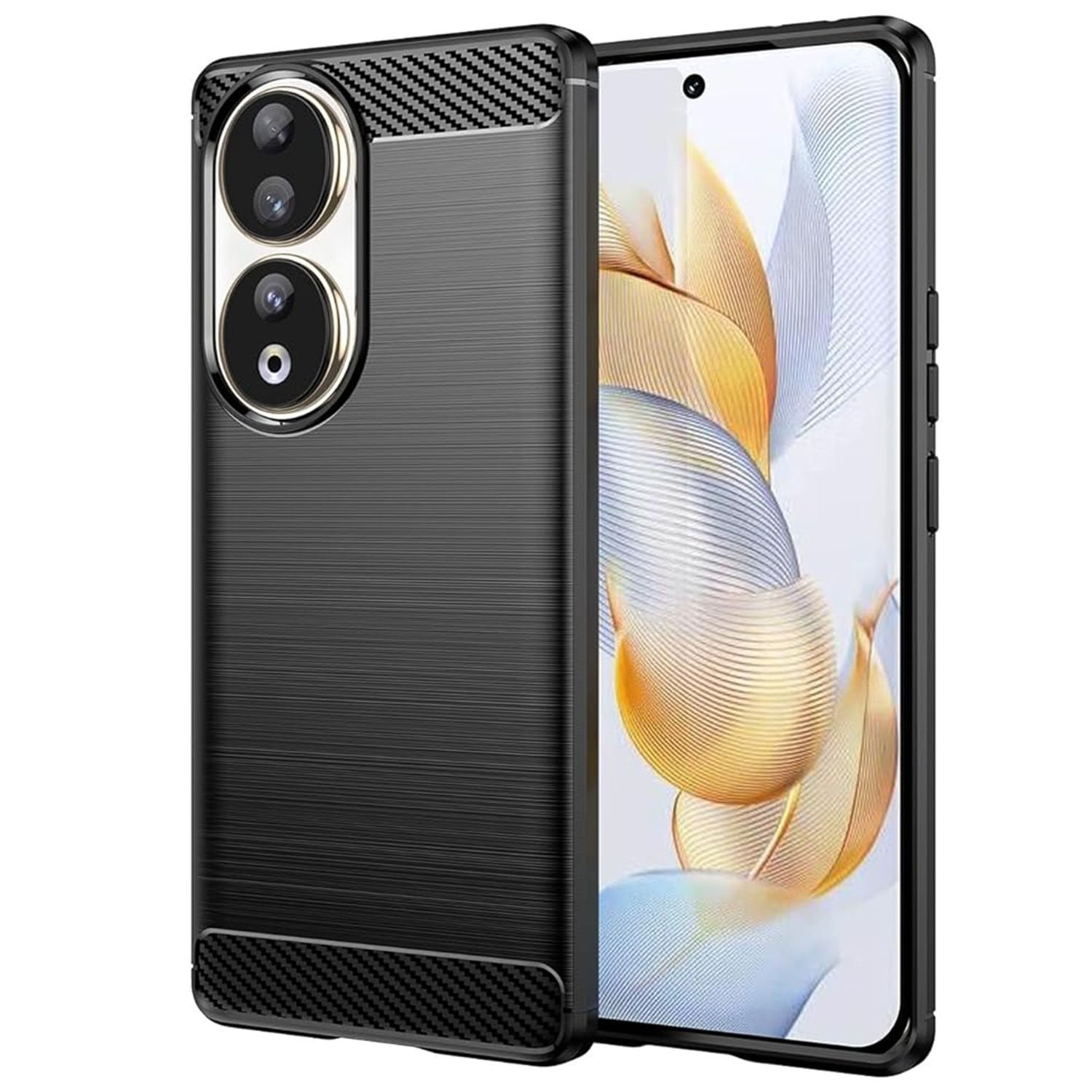 Microcase Honor 90 için Brushed Carbon Fiber Silikon Kılıf - Siyah AL3332