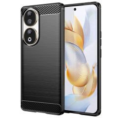 Microcase Honor 90 için Brushed Carbon Fiber Silikon Kılıf - Siyah AL3332