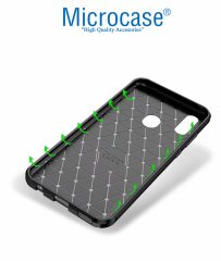 Microcase Huawei Honor Play Maxy Serisi Carbon Fiber Silikon Kılıf - Siyah + Tempered Glass Cam Koruma (SEÇENEKLİ) Tempered Glass İstemiyorum