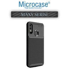 Microcase Samsung Galaxy A20e Maxy Serisi Carbon Fiber Silikon Kılıf - Siyah + Tempered Glass Cam Koruma (SEÇENEKLİ) Tempered Glass İstemiyorum