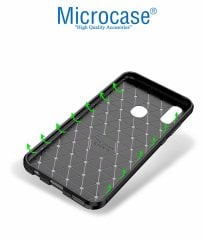 Microcase Samsung Galaxy A20e Maxy Serisi Carbon Fiber Silikon Kılıf - Siyah + Tempered Glass Cam Koruma (SEÇENEKLİ) Tempered Glass İstemiyorum