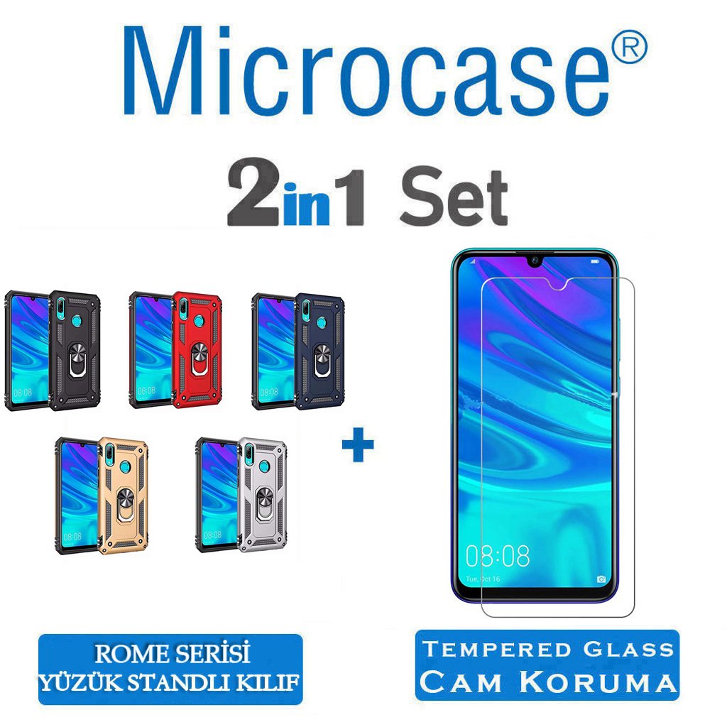 Huawei P Smart 2019 Rome Serisi Yüzük Standlı Kılıf + CAM (SEÇİN)