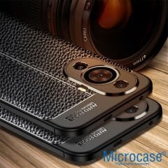 Microcase Huawei Nova 11 Leather Serisi Deri Efekt Silikon Kılıf - Siyah AL3337