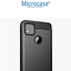 Microcase Xiaomi Redmi 9 Activ Brushed Carbon Fiber Silikon Kılıf - Siyah