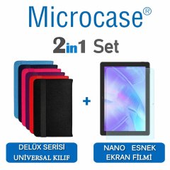 Microcase Huawei Matepad T10 9.7 inch Delüx Seri Universal Stand Deri Kılıf + Nano Esnek Ekran Koruma Filmi Kırmızı