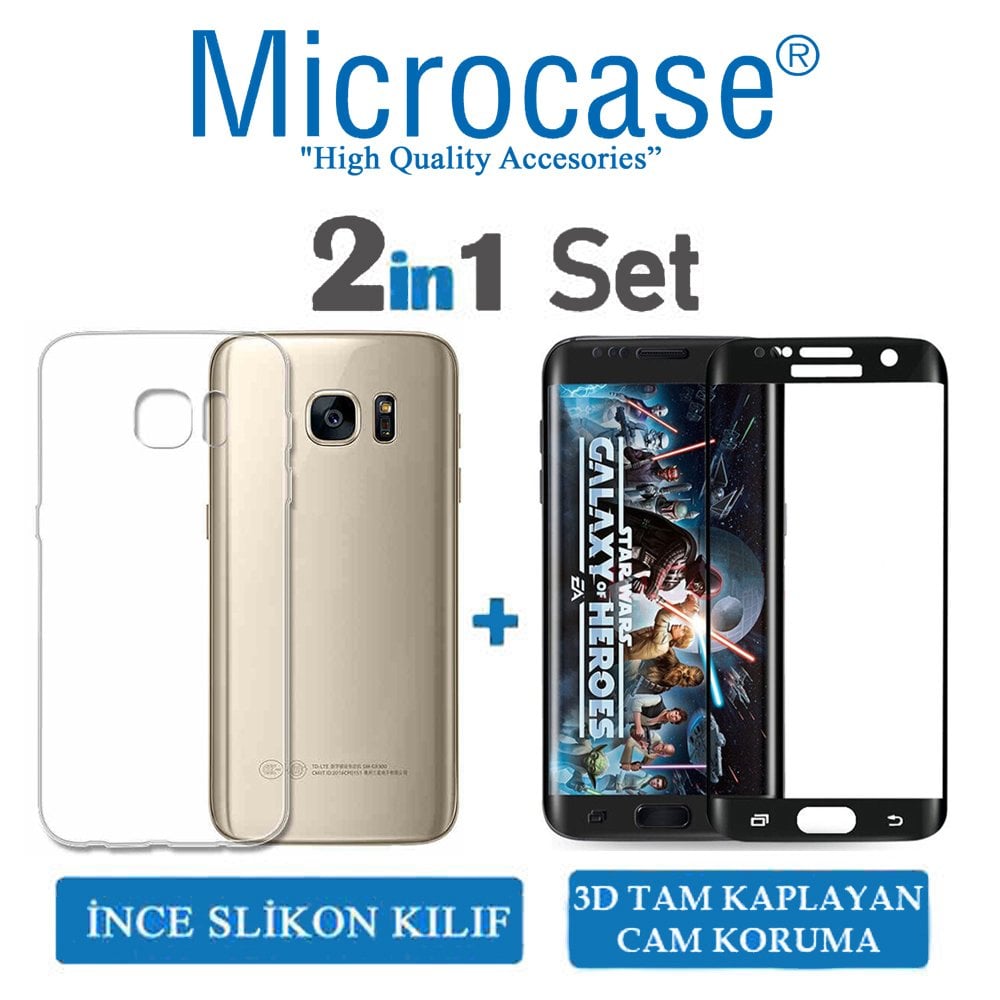 Microcase Samsung S7 İnce Silikon Kılıf + 3D Curved Cam Siyah