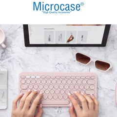 Microcase Tablet Telefon Bilgisayar için Yuvarlak Tuşlu Bluetooth Kablosuz Klavye Android iOS Windows Uyumlu - AL3048 Pembe