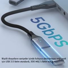 Microcase 2'si 1 Arada Type-C Lightning to USB 3.0 OTG Kablo - IOS ve Android Uyumlu Dönüştürücü-AL5823