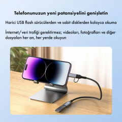 Microcase 2'si 1 Arada Type-C Lightning to USB 3.0 OTG Kablo - IOS ve Android Uyumlu Dönüştürücü-AL5823