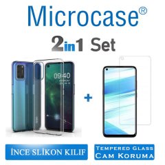 Microcase Oppo A52 0.2 mm İnce Soft Silikon Kılıf - Şeffaf + Tempered Glass Cam Koruma