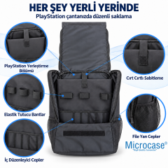 Microcase PS5 Slim ile Uyumlu Su Geçirmez Oyun Konsolu ve Aksesuar Taşıma Sırt Çantası Siyah 42 × 31 × 12,5 cm – AL5699