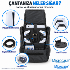 Microcase PS5 Slim ile Uyumlu Su Geçirmez Oyun Konsolu ve Aksesuar Taşıma Sırt Çantası Siyah 42 × 31 × 12,5 cm – AL5699