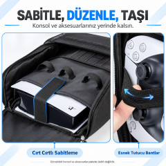Microcase PS4 ile Uyumlu Su Geçirmez Oyun Konsolu ve Aksesuar Taşıma Sırt Çantası Siyah 42 × 31 × 12,5 cm – AL5699