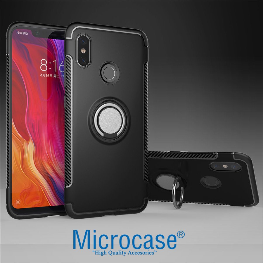 Microcase Xiaomi Mi 8 Yüzük Standlı Armor Silikon Kılıf + CAM