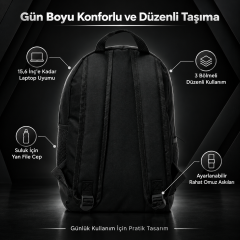 Microcase 3 Bölmeli Günlük Kullanım ve 15,6 inch Kadar Laptop Notebook Sırt Çantası AL5689