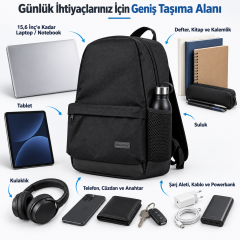 Microcase 3 Bölmeli Günlük Kullanım ve 15,6 inch Kadar Laptop Notebook Sırt Çantası AL5689
