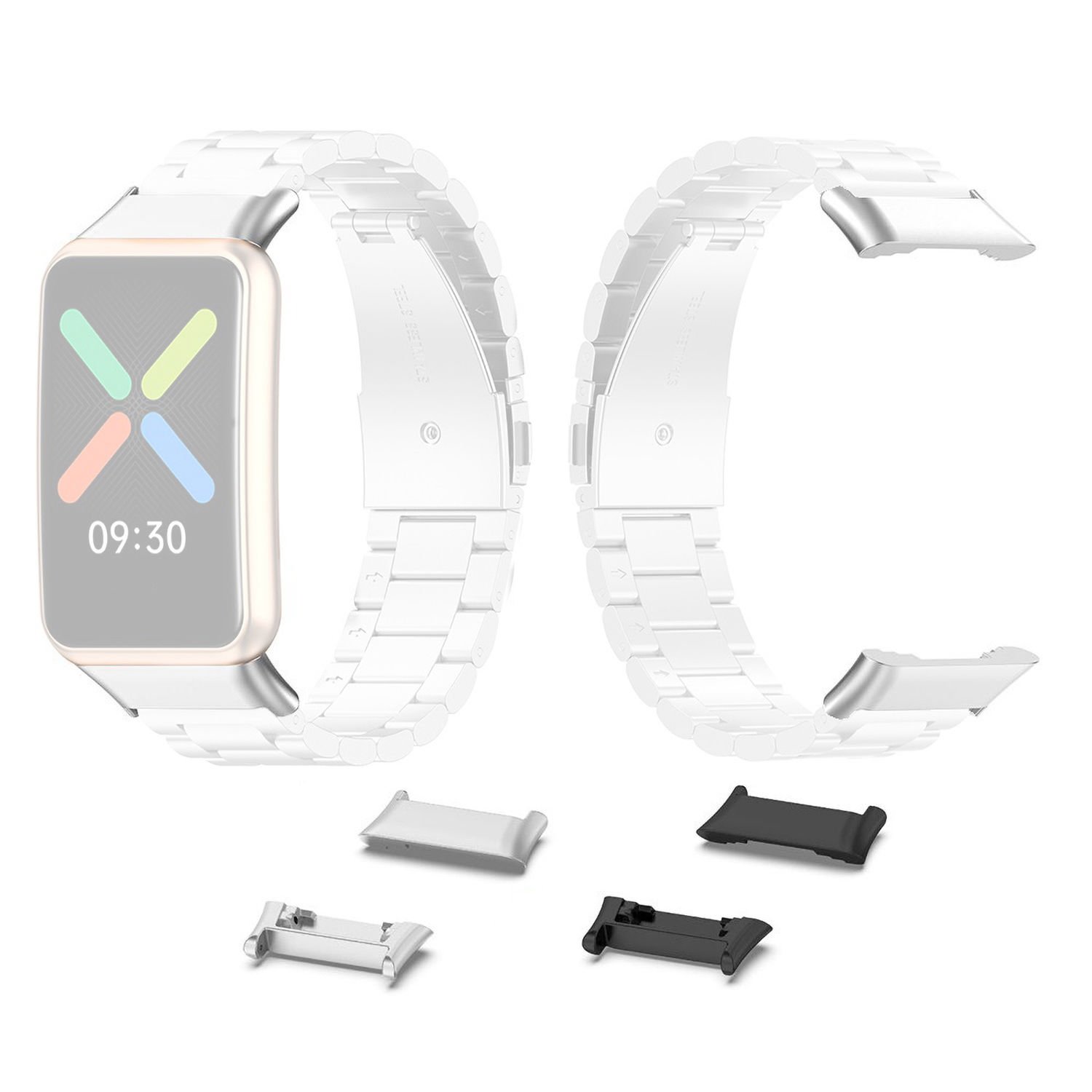 Microcase Oppo Watch Free 18 mm Çevirici Metal Kordon Kayış Adaptörü Set - AL3145 Gümüş