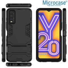 Microcase Vivo Y20 Alfa Armor Standlı Perfect Koruma Kılıf - Siyah