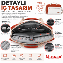 Microcase 9-14 İnç Laptop Tablet MacBook Taşıma Çantası Darbe Korumalı Omuz Askılı Çok Bölmeli Krem Kiremit AL5694