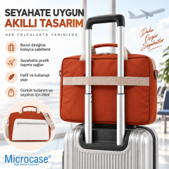 Microcase 9-14 İnç Laptop Tablet MacBook Taşıma Çantası Darbe Korumalı Omuz Askılı Çok Bölmeli Krem Kiremit AL5694