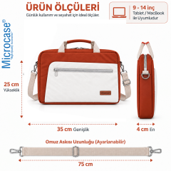 Microcase 9-14 İnç Laptop Tablet MacBook Taşıma Çantası Darbe Korumalı Omuz Askılı Çok Bölmeli Krem Kiremit AL5694