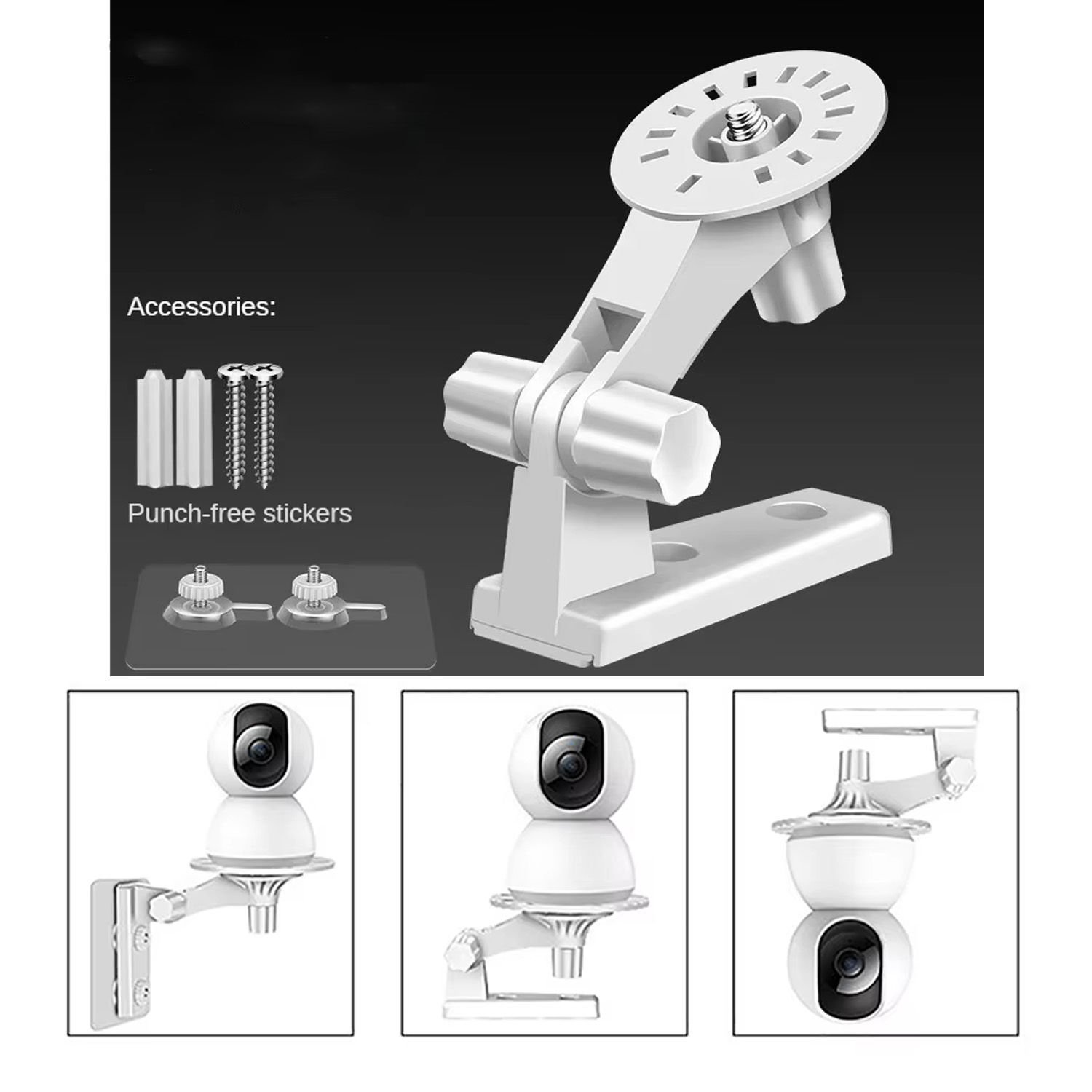 Microcase 3M Yapışkan veya Vida Monteli 1/4 Vida Girişli 180 Derece Döner Başlıklı Web kamera Bebek Kamerası Tutucu Stand - AL5014