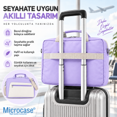 Microcase 9-14 İnç Laptop Tablet MacBook Taşıma Çantası Darbe Korumalı Omuz Askılı Çok Bölmeli Krem Lila AL5694