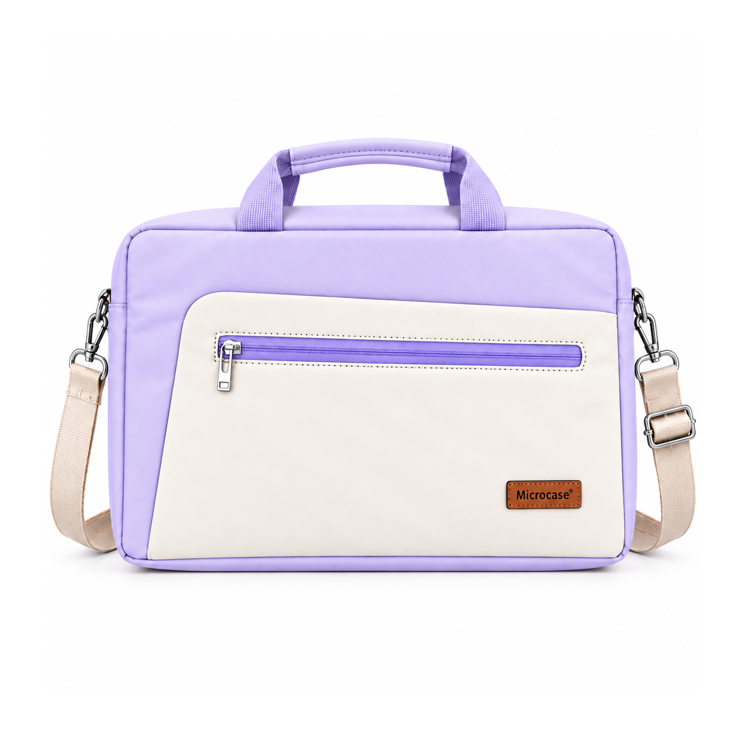 Microcase 9-14 İnç Laptop Tablet MacBook Taşıma Çantası Darbe Korumalı Omuz Askılı Çok Bölmeli Krem Lila AL5694