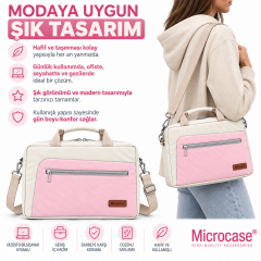 Microcase 9-14 İnç Laptop Tablet MacBook Taşıma Çantası Darbe Korumalı Omuz Askılı Çok Bölmeli Krem Pembe AL5694